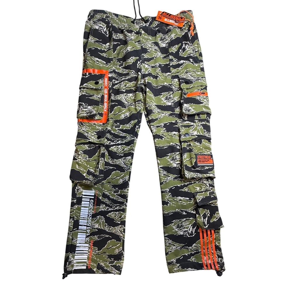 RGSTR Mens Tiger Camo Cargo Pants Green Camo Streetwear Utility Trousers L-2421